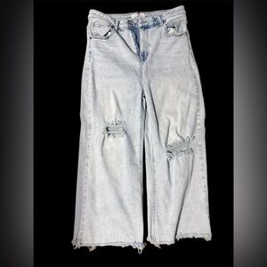 Light Blue Distressed Wide-Leg Jeans